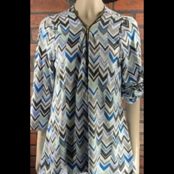 Robert Louis Womens Zip Up Blouse White/Black Sz S